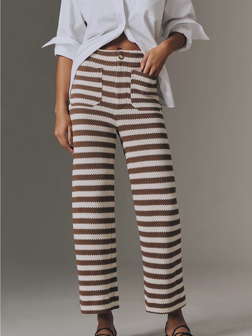 MAEVE BY ANTHROPOLOGIE The Colette Striped Knit Crop Wide-Leg Pants 31 Ivory - Picture 2 of 10